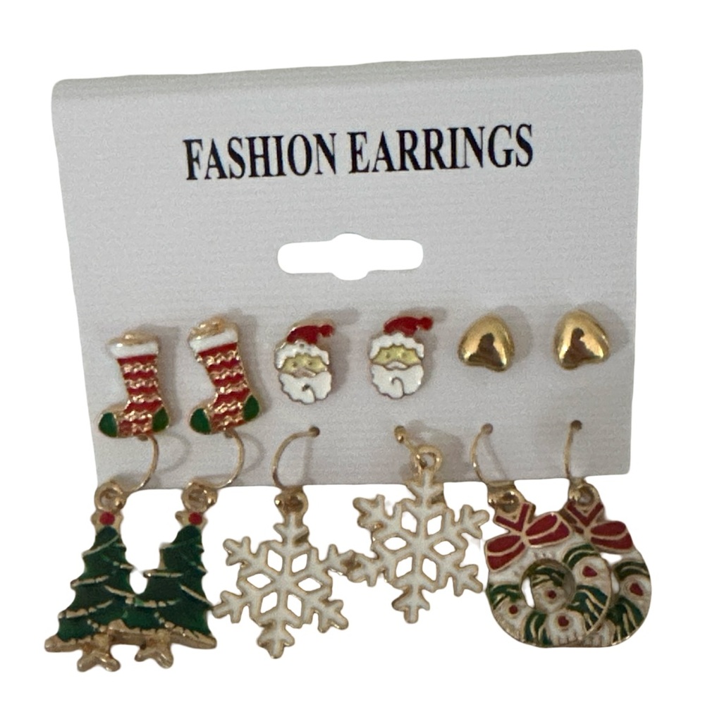 NEW. Festive Holiday Earring Set Christmas Stockings Santa Trees Snowflakes
